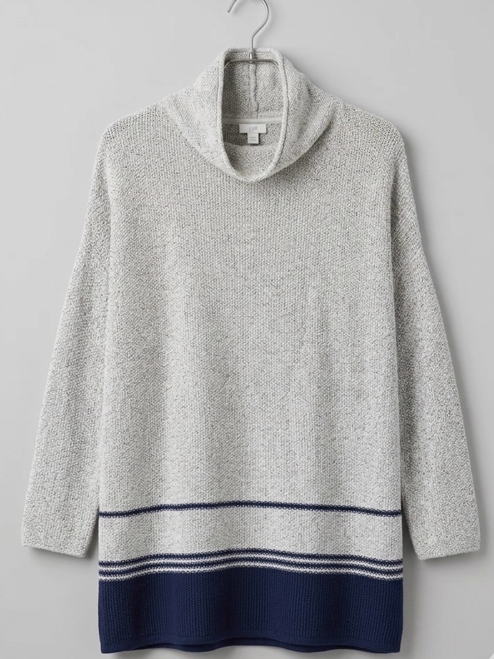 J. Jill Gray and Navy Blue Textured Knit Oversized Sweater - Coastal Grandma